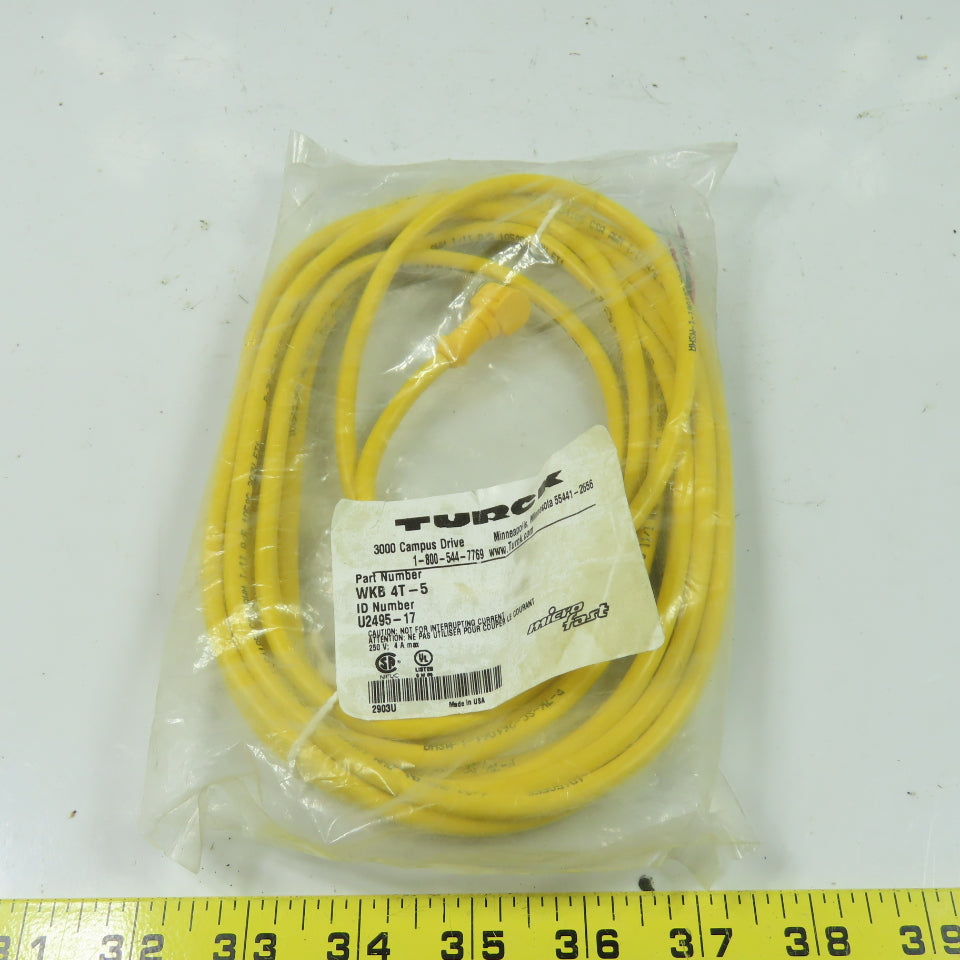 WKB 4T-5 U2495-17 Cordset Cable Right Angle Female To Cut End 4 Wire 5M