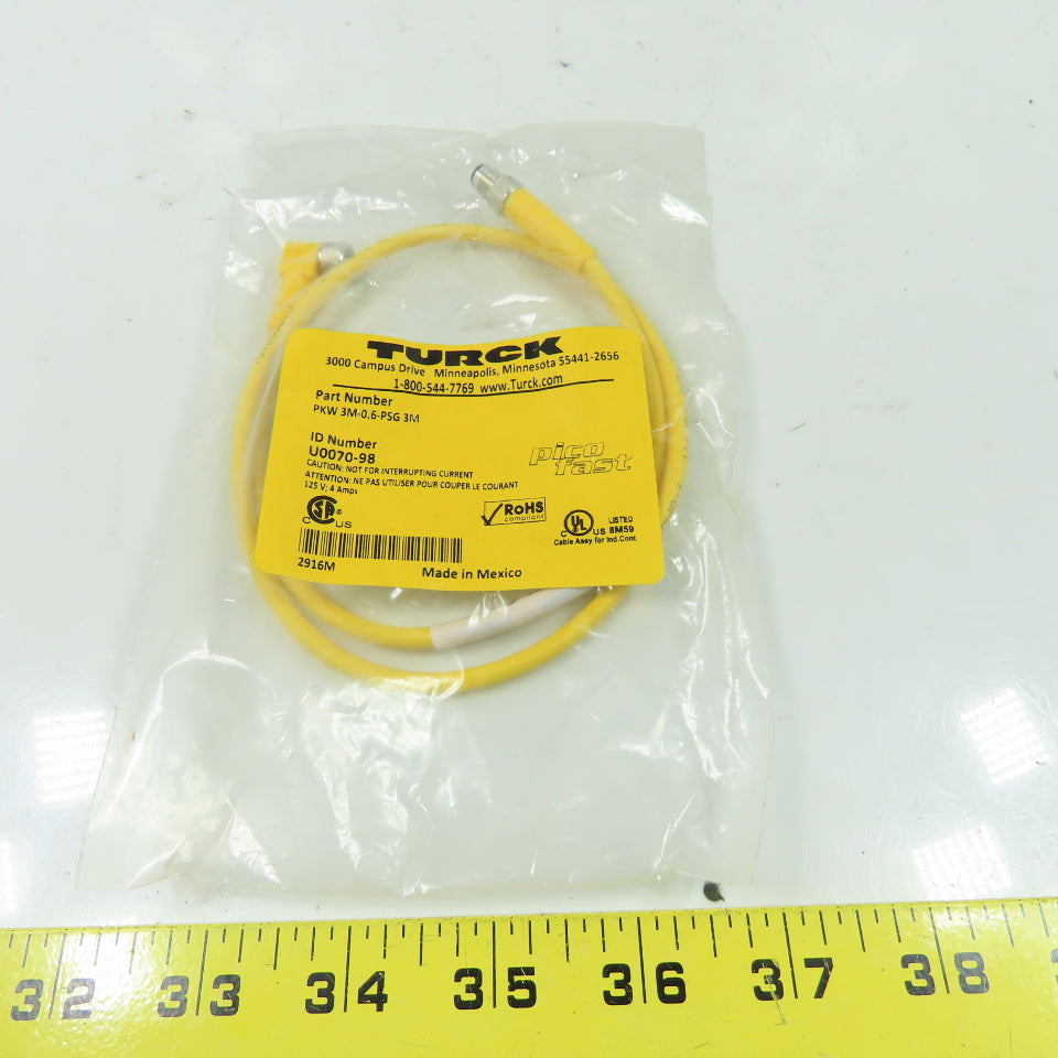 PKW 3M-0.6-PSG 3M Cordset Cable Right Angle Female To Straight Male 3Wire