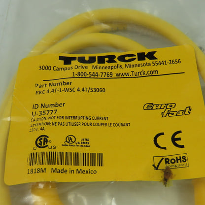 RKC 4.4T-1-WSC 4.4T/S3060 Cordset Cable Right Angle Male To Straight Female