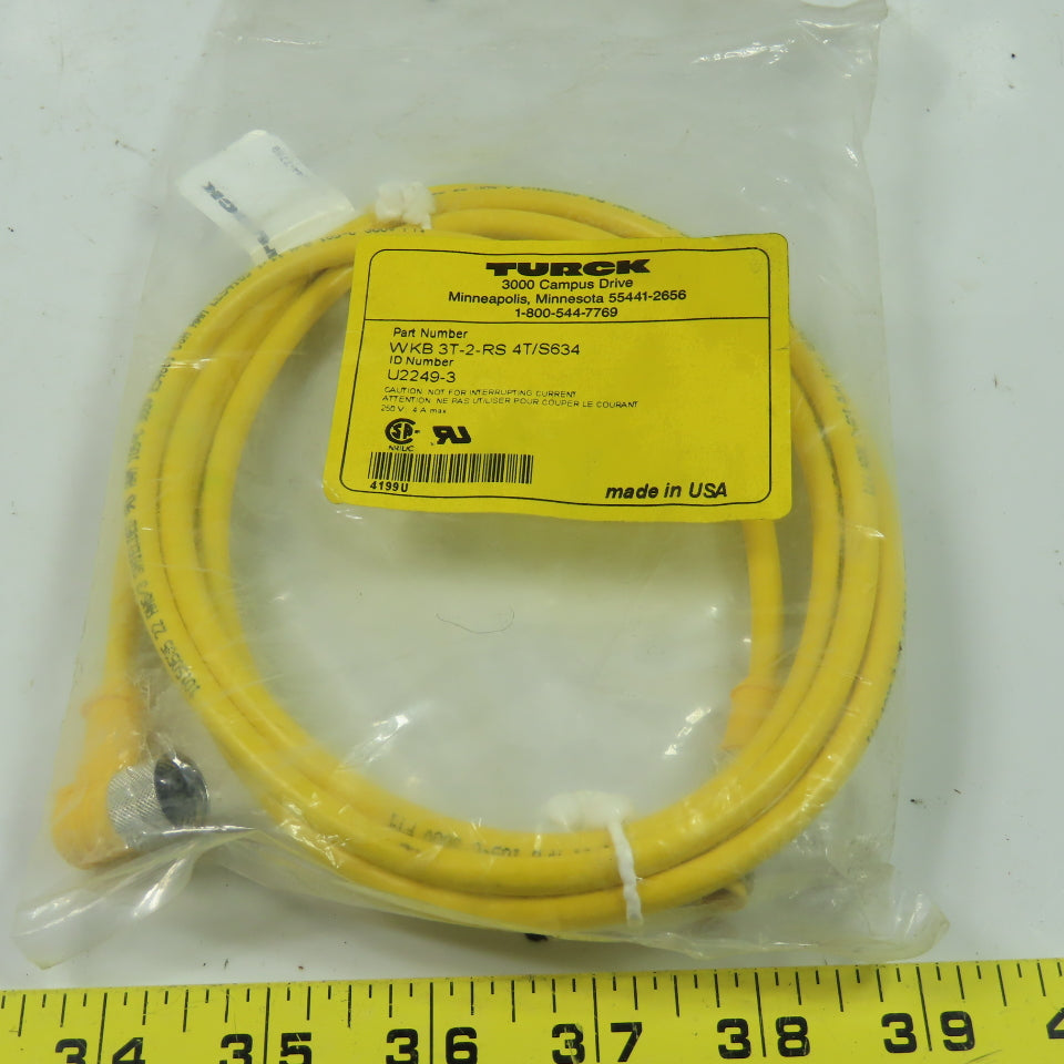 3T-2-RS 4T/S634 U2249-3 Cordset Cable Right Angle Female To Straight Male 3Wire