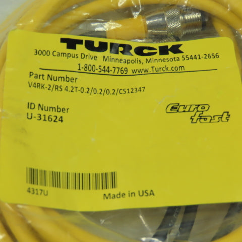 V4RK-2/RS 4.2T-0.2/0.2/0.2/CS12347 Cordset Splitter Cable U-31624 4 Wire