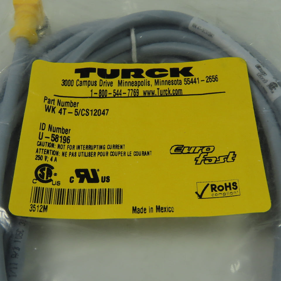 WK 4T-5/CS12047 U -58196 Cordset Cable Right Angle Female to Cut End 3 Wire 5M