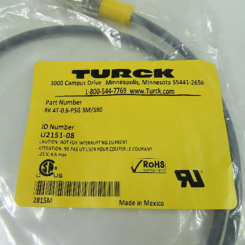 RK 4T-0.6-PSG 3M/S90 U2151-08 Cordset Cable Straight Female to Straight Male 3W