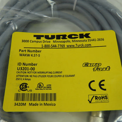WAKW 4.5T-5 U3201-00 Cordset Cable Straight Female to Cut End 5Pin 5Wire