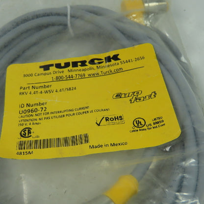 RKV 4.4T-4-WSV 4.4T/S824 Cordset Cable Straight Female to Right Angle Male 4pin