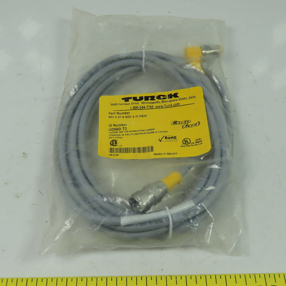 RKV 4.4T-4-WSV 4.4T/S824 Cordset Cable Straight Female to Right Angle Male 4pin