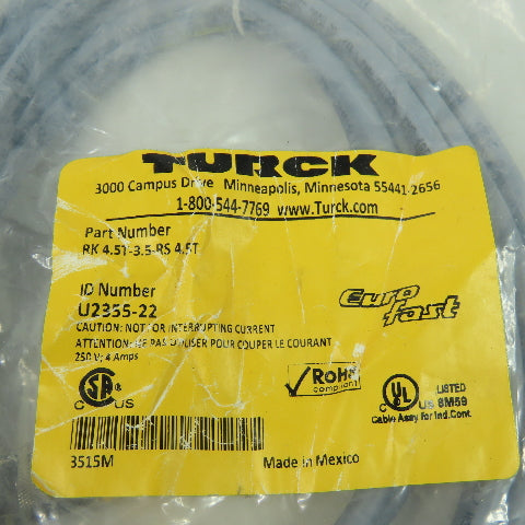 RK 4.5T-3.5-RS 4.5T U2355-22 Cordset Cable Straight Male to Straight Female 5W