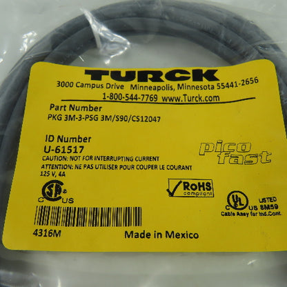 PKG 3M-3-PSG 3M/S90/CS12047 U0974-131 CordsetCable Straight Male/Straight Female