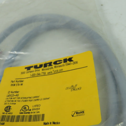 RKM 578-1m U0133-46 Cordset Cable Straight Female To Cut End 5pin 300V