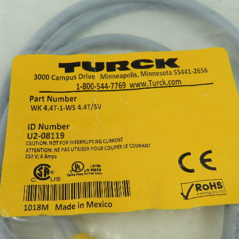 WK 4.4T-1-WS 4.4T/SV Cordset Cable Right Angle Male To Right Angle Female 4pin