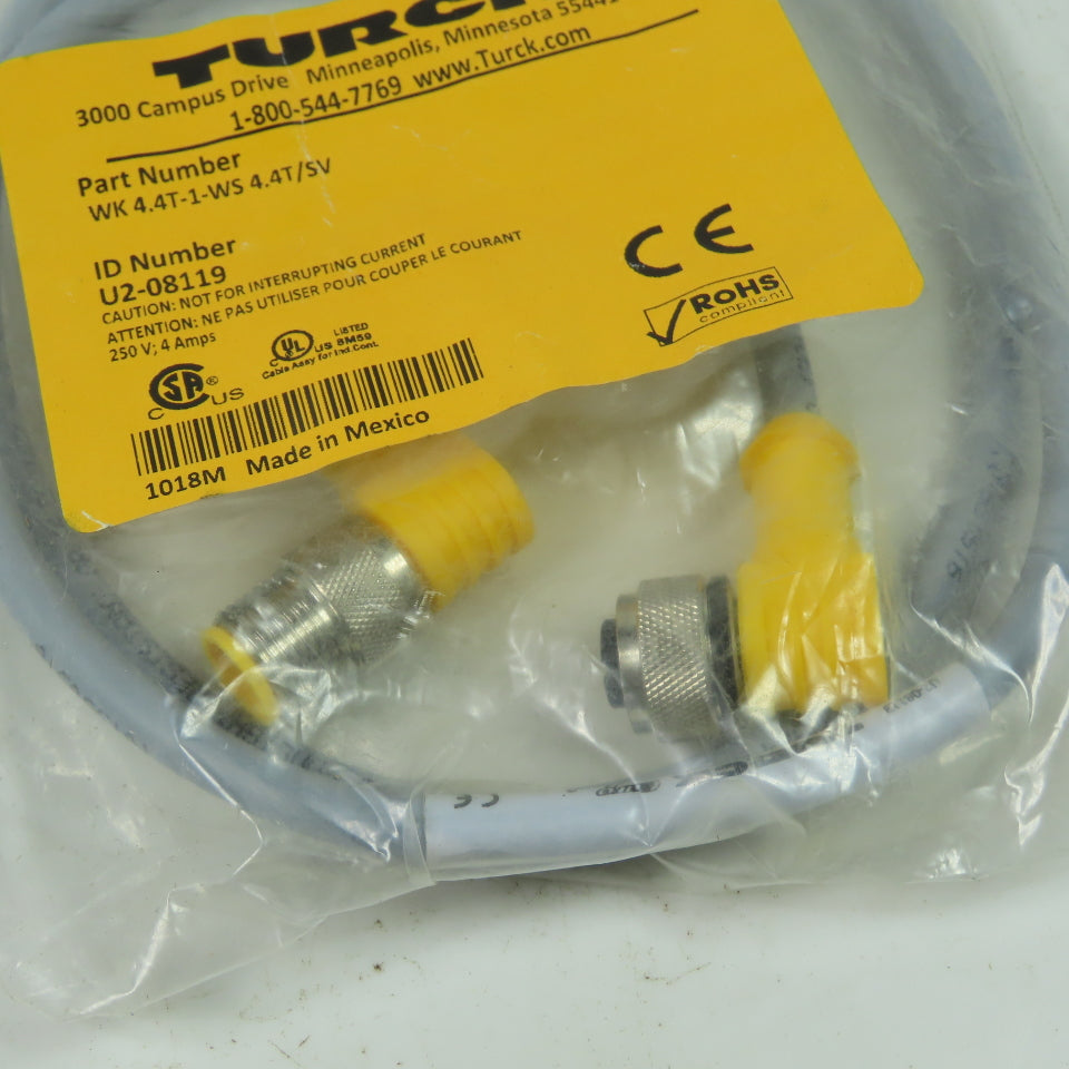 WK 4.4T-1-WS 4.4T/SV Cordset Cable Right Angle Male To Right Angle Female 4pin