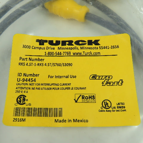 RKS 4.5T-1-RKS 4.5T/S760/S3090 Cordset Cable Straight Female To Straight Female