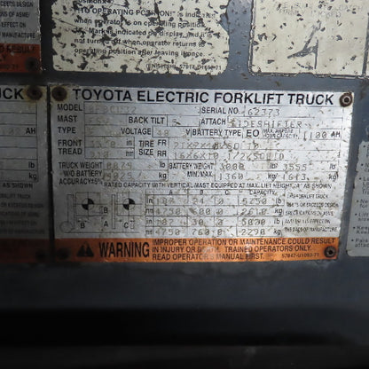 2013 Toyota 8FBCU32 6500 LB 48V Electric Forklift 187" Lift Side Shift 48x5 Fork