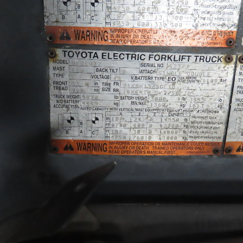 2013 Toyota 8FBCU32 6500 LB 48V Electric Forklift 187" Lift Side Shift 48x5 Fork