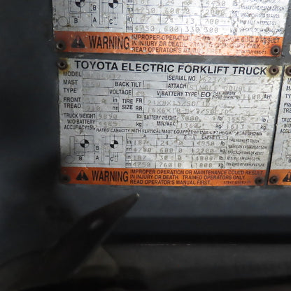 2013 Toyota 8FBCU32 6500 LB 48V Electric Forklift 187" Lift Side Shift 48x5 Fork
