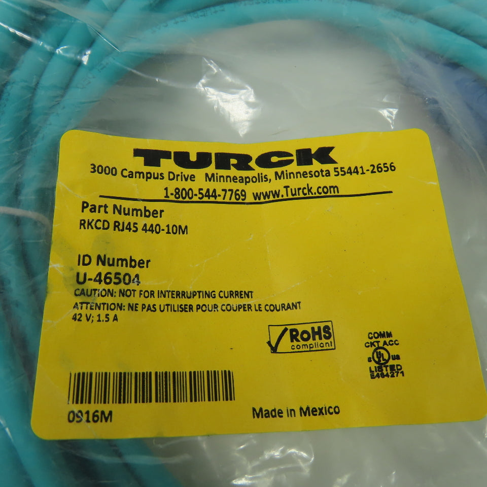 RKCD RJ45 440-10M U-46504 Ethernet Cordset Cable Straight Female To RJ45 Conn.
