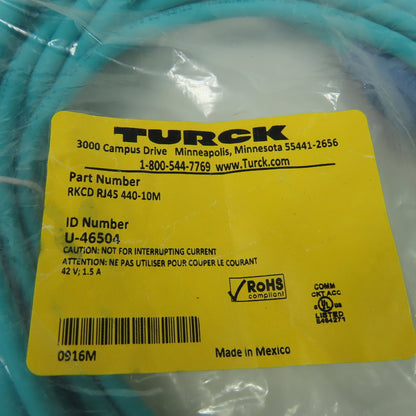 RKCD RJ45 440-10M U-46504 Ethernet Cordset Cable Straight Female To RJ45 Conn.