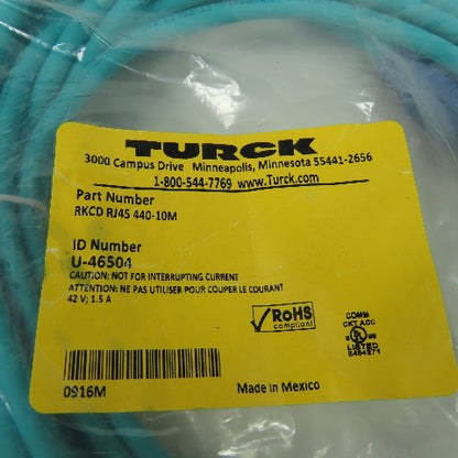 RKCD RJ45 440-10M U-46504 Ethernet Cordset Cable Straight Female To RJ45 Conn.