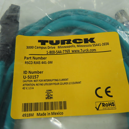 RSCD RJ45 441-3M U-50157 Ethernet Cordset Cable Straight Male To RJ45 Conn.