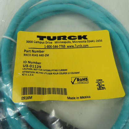 RSCD RJ45 440-2M U3-01129 Ethernet Cordset Cable Straight Female To RJ45 Conn.