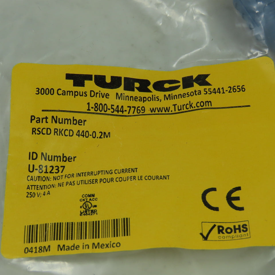 RSCD RKCD 440-0.2M Ethernet Cordset Cable Straight Male To Straight Female