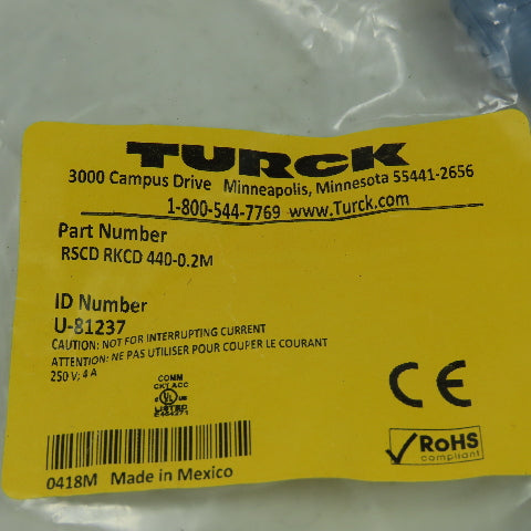 RSCD RKCD 440-0.2M Ethernet Cordset Cable Straight Male To Straight Female