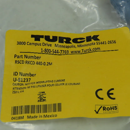 RSCD RKCD 440-0.2M Ethernet Cordset Cable Straight Male To Straight Female