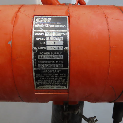 Cm Lodestar Model R 2 Ton Electric Chain Hoist 8 FPM 10' Lift 208-230/460V 3Ph