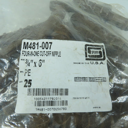 Spears M481-007 Four In One PE Cut-Off Nipple 3/4" x 6" Lot Of 25