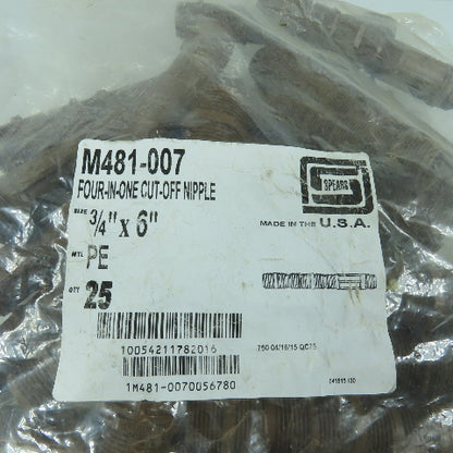 Spears M481-007 Four In One PE Cut-Off Nipple 3/4" x 6" Lot Of 25