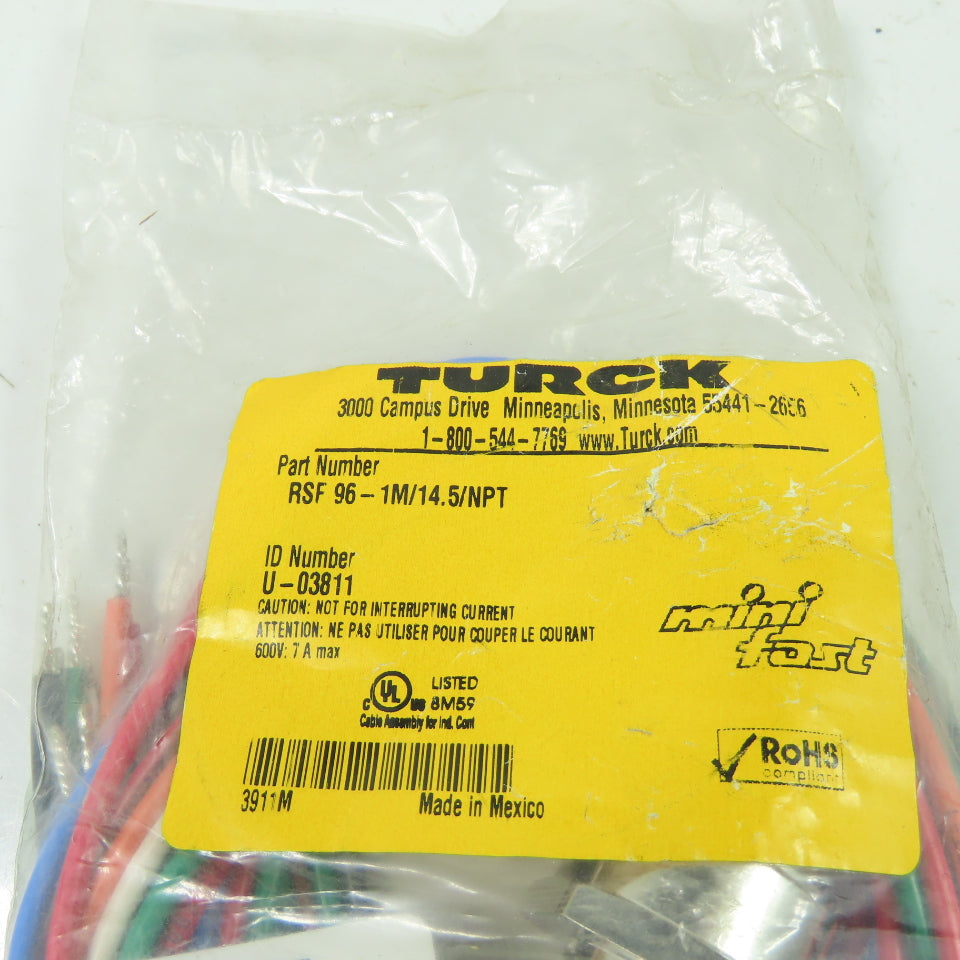 Turck RSF 96-1M/14.5/npt U-03811 Receptacle Connector Male 9pin 600V 7A Max