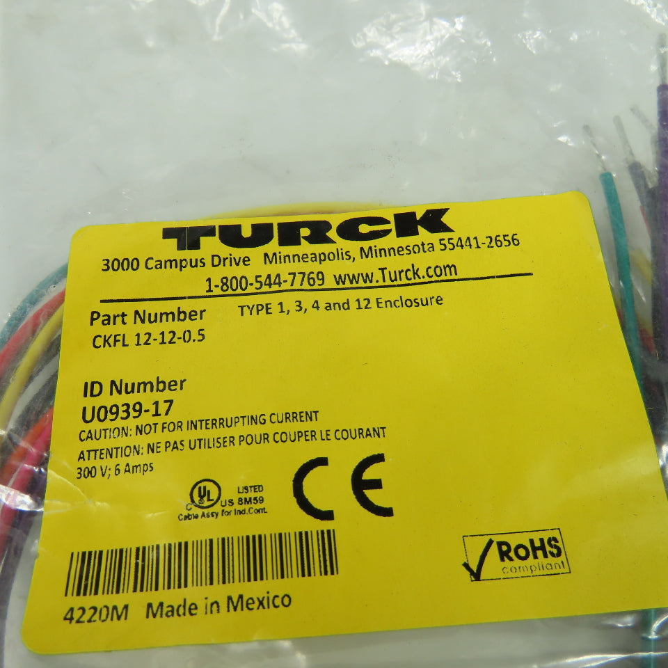 Turck CKFL 12-12-0.5 U0939-17 Receptacle Connector Female 12pin 300V 6A