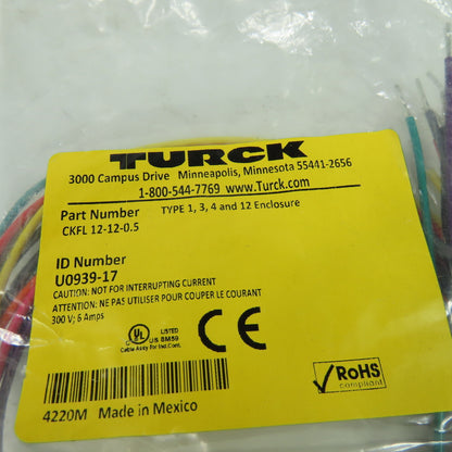 Turck CKFL 12-12-0.5 U0939-17 Receptacle Connector Female 12pin 300V 6A