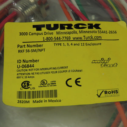 Turck RKF 56-5M/NPT U-06844 Receptacle Connector Female 5pin 600V 10A