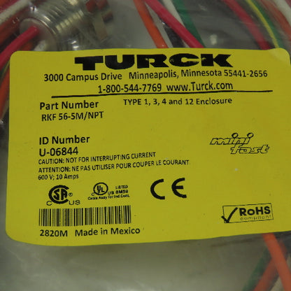 Turck RKF 56-5M/NPT U-06844 Receptacle Connector Female 5pin 600V 10A