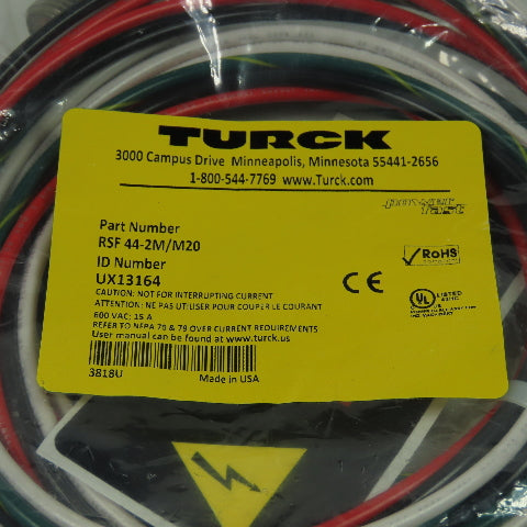 Turck RSF 44-2M/M20 UX13164 Receptacle Connector Male 4pin 600VAC 15A