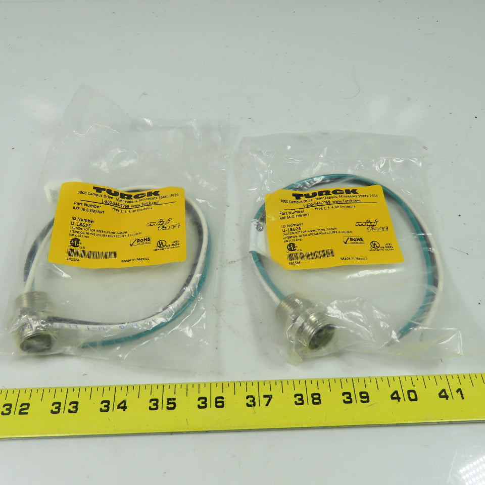 Turck RXF 36-0.3M/NPT U-18625 Receptacle Connector Female 3pin 600VAC 10A Lot/2