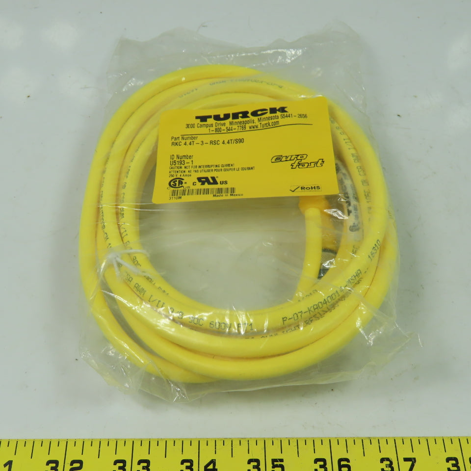 Turck RKC 4.4T-3-RSC 4.4T/S90 Cordset Cable Straight Male To Straight Female