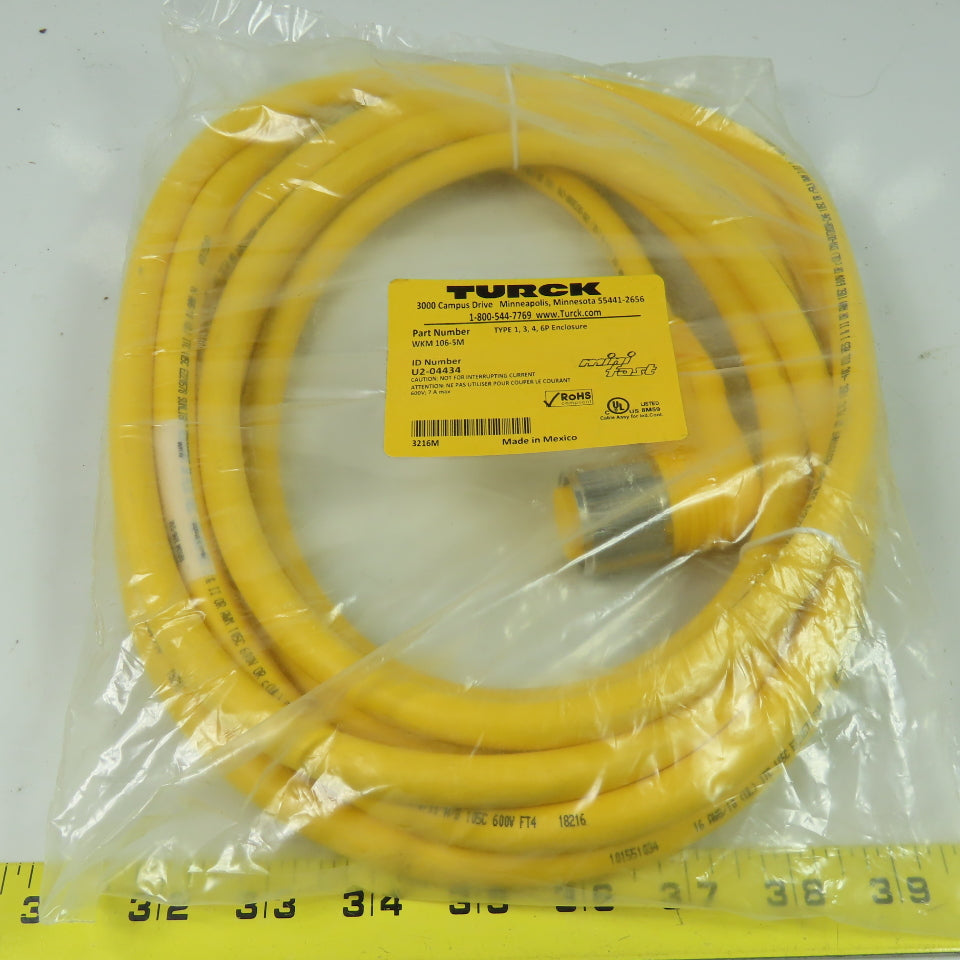 Turck WKM 106-5M U2-04434 Cordset Cable Right Angle Female To Cut End 10pin 600V