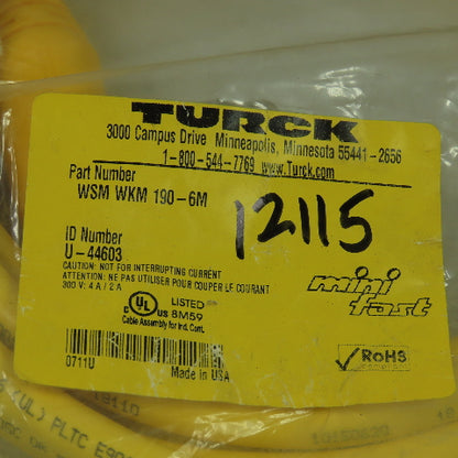 Turck WSM WKM 190-6M Cordset Cable Right Angle Female To Right Angle Male 19pin