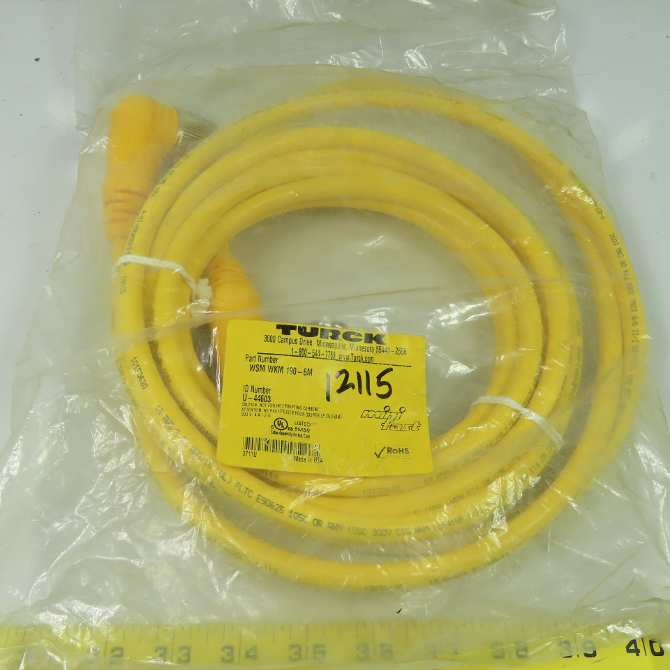 Turck WSM WKM 190-6M Cordset Cable Right Angle Female To Right Angle Male 19pin