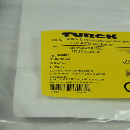 Turck GSDM 40-1M U-25653Cordset Cable Straight Male Connector To Cut End 4pin