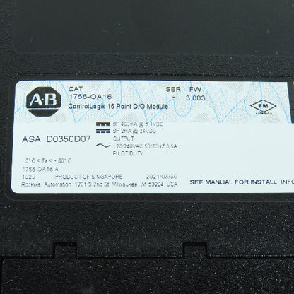 Allen Bradley 1756-OA16 Ser A FW 3.003 ControlLogix 16 Pt. D/O Module