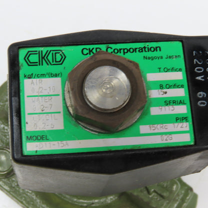 CKD AD11-15A Solenoid Valve 1/2" NPT AWO 0-10Bar 200/220V Coil
