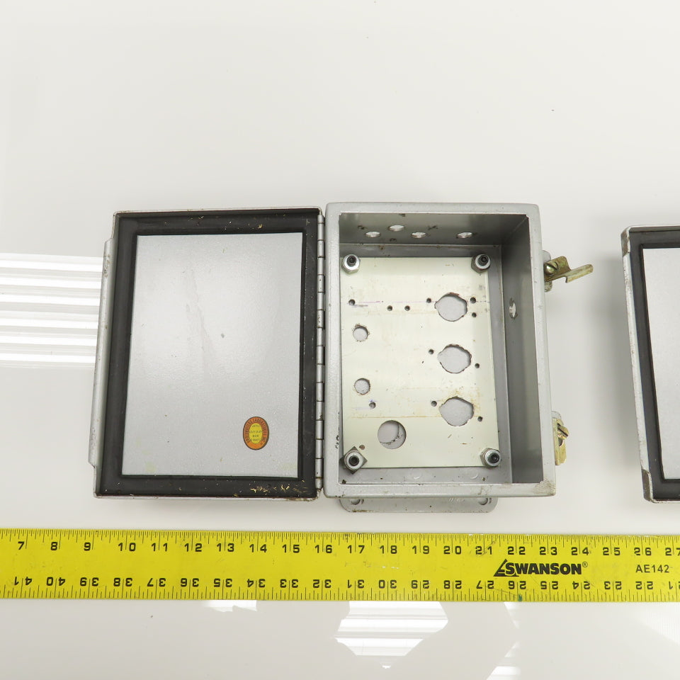 Hoffman 8" x 6" x 3" Electrical Enclosure W/ Backplate & Hinged Door Lot Of 2