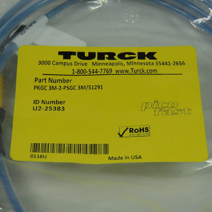 Turck PKGC 3M-2-PSGC 3M/S1291 Cordset Cable Straight Male To Straight Female