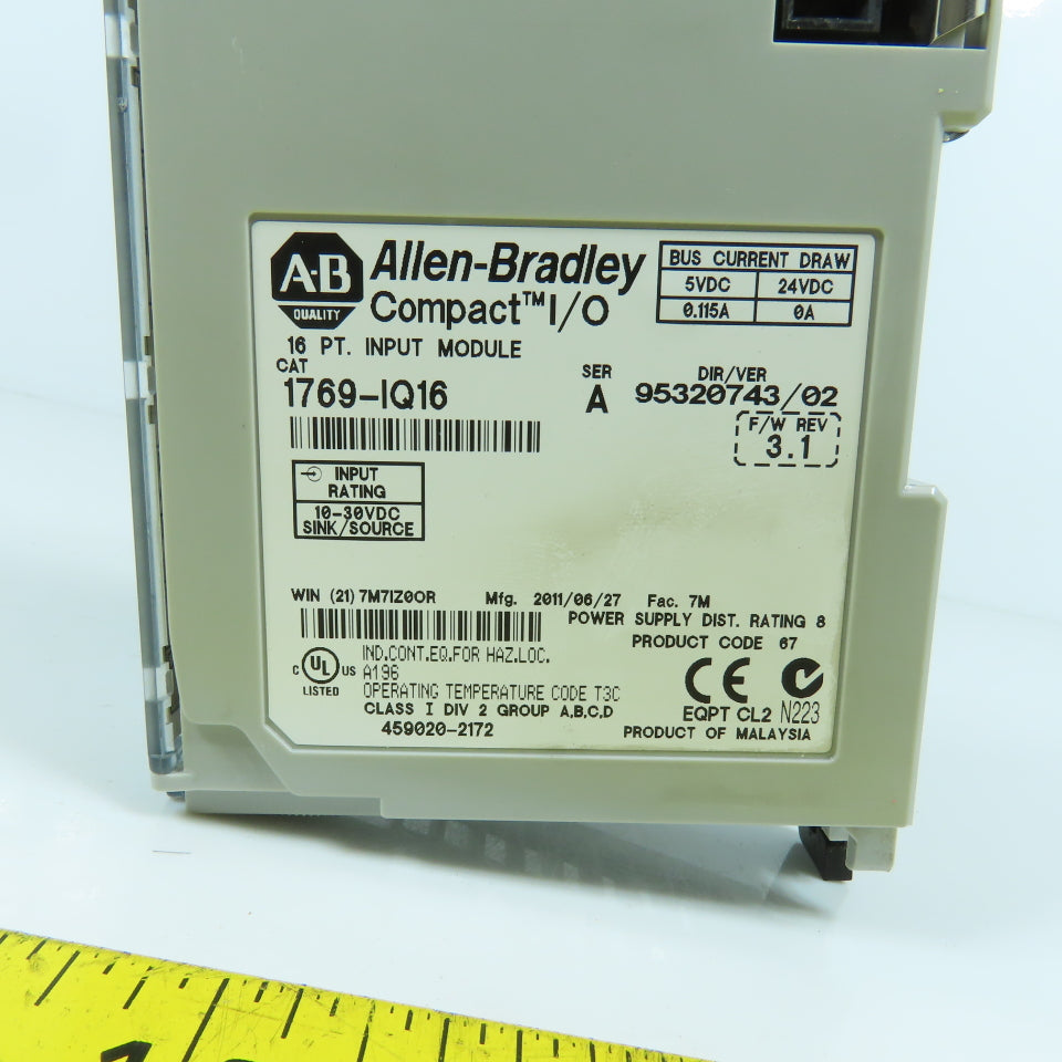 Allen Bradley 1769-IQ16 Ser A Compact I/O 16 PT. 24V DC Input Module F/W Rev 3.1