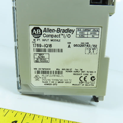 Allen Bradley 1769-IQ16 Ser A Compact I/O 16 PT. 24V DC Input Module F/W Rev 3.1