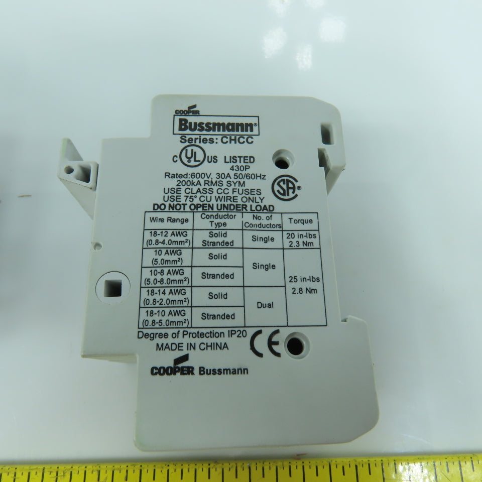 Cooper Bussmann CHCC 30A 600V Fuse Holder 2-Pole With 10 Amp Fuses Lot Of 4
