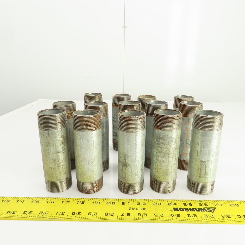 1-1/2" NPT x 5-3/4" L Galvanized Steel Pipe Nipple Lot Of 14